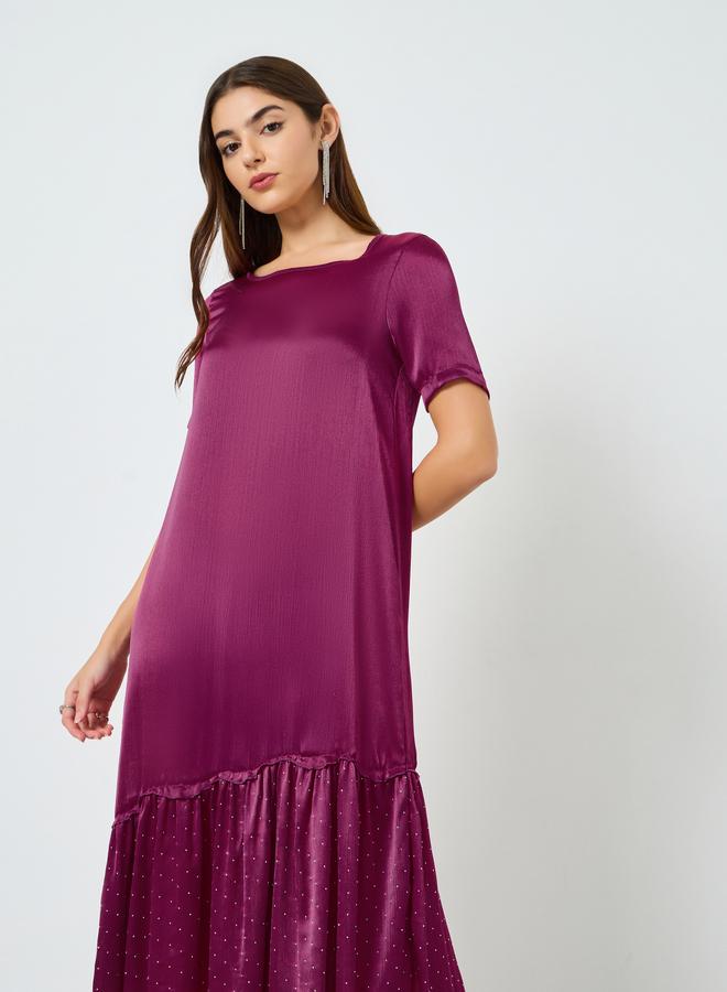 Women Magenta Ruffled Hem Midi Dress